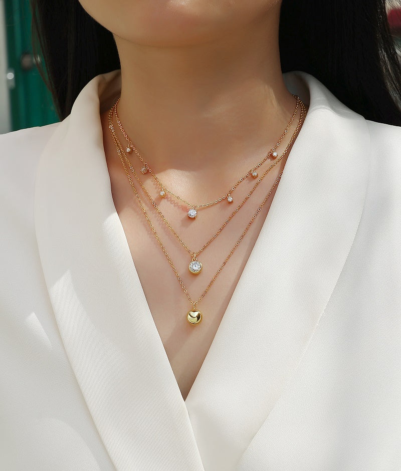 1ct D Color VVS1 Moissanite Three-Layered Necklace in 925 Sterling Silver, 18K Gold Plated