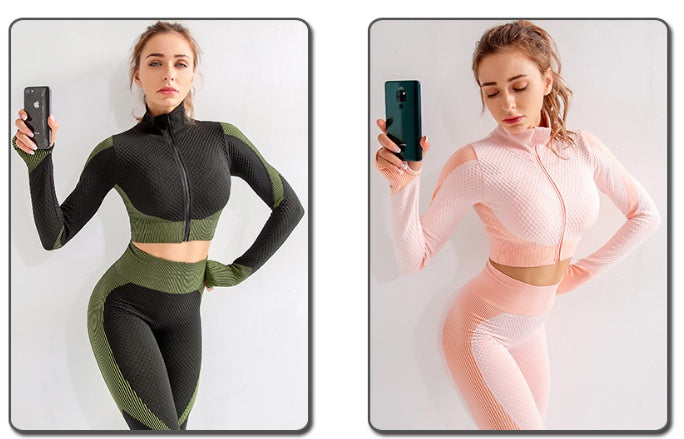 Seamless Long Sleeve Crop Top & High Waist Leggings Yoga Set