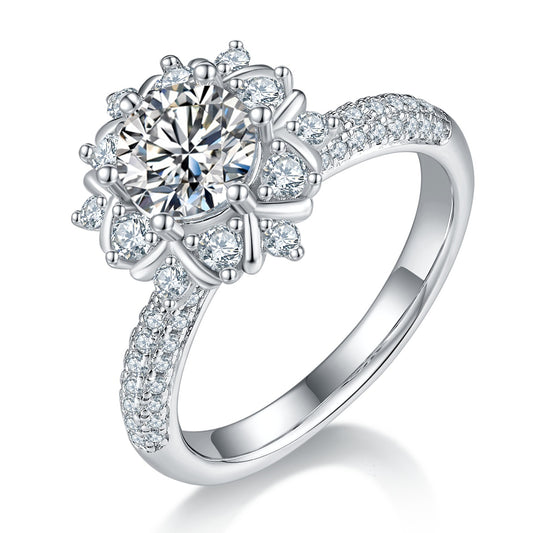 1-carat Luxury Silver Ring Set With Top-quality Moissanite D Color VVS, S925 Silver Plated Platinum