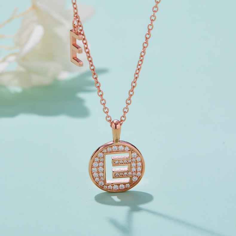 Luxury Initial Letter Necklace Pendant – E , S925 Silver Rose Gold Plated with Top-Quality Brilliant Moissanite