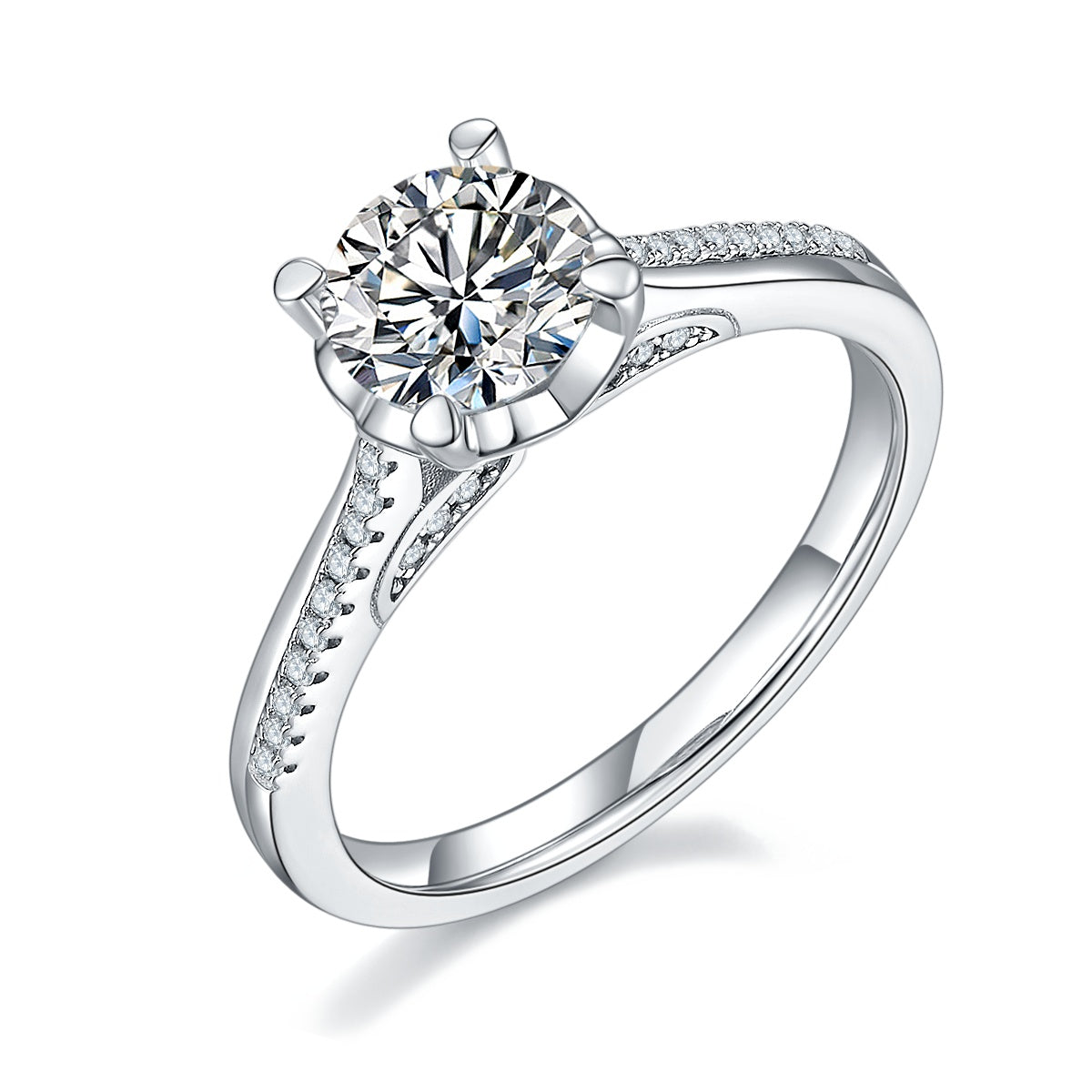 1-carat Luxury Silver Ring Set With Top-quality Moissanite D Color VVS, S925 Silver Plated Platinum