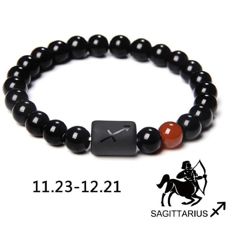 Unisex 12 Constellation Natural Black Obsidian Beaded Bracelets