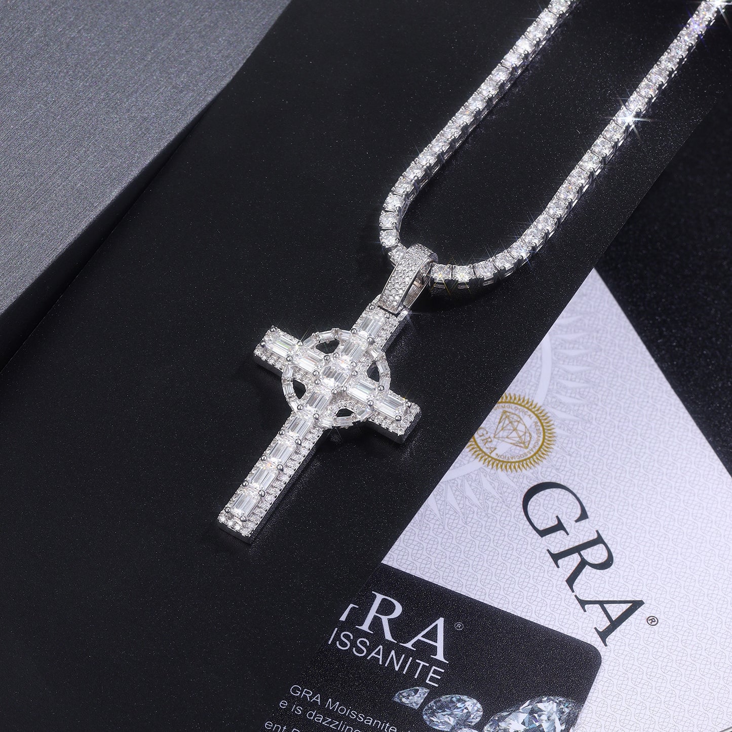 Luxury Silver Necklace Set With Top-quality Moissanite, S925 Silver Electroplated With Platinum
