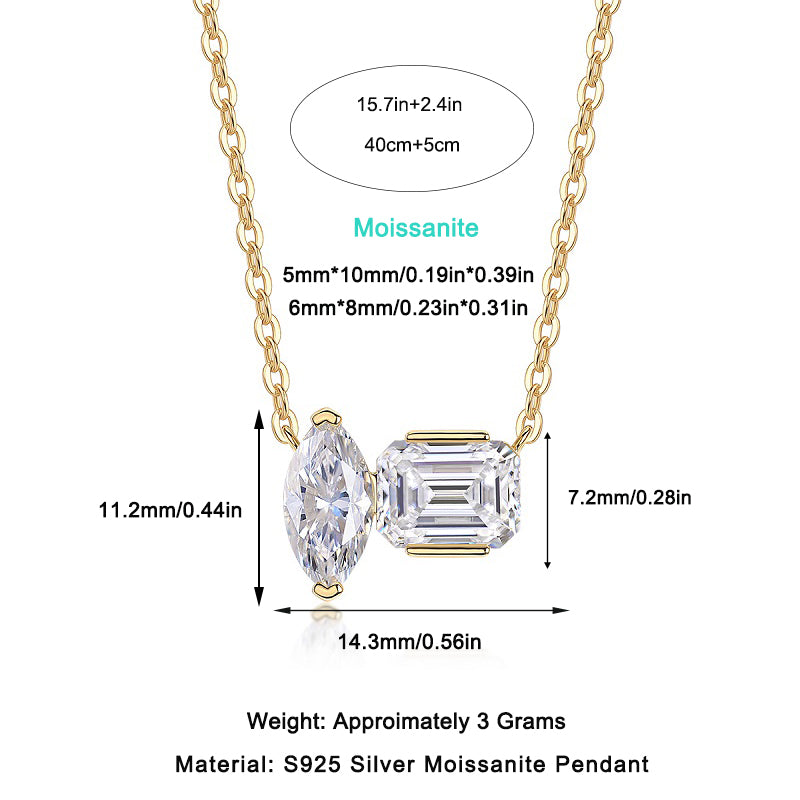 Double Diamond Shadow - A Fashionable And Trendy Necklace Pendant Set With Top-quality Moissanite S925 In Silver And Gold-plated.