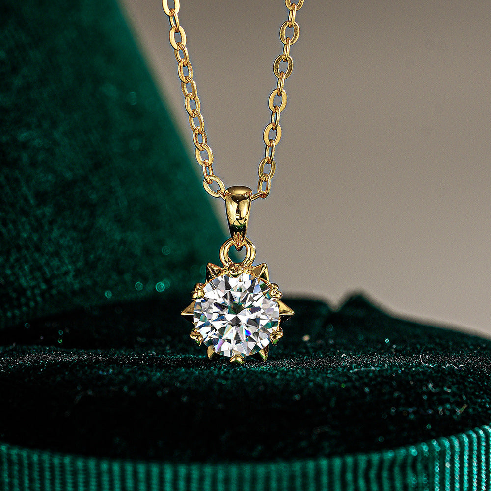 Elegant 925 Sterling Silver Gold-Plated Moissanite Solitaire Necklace for Women