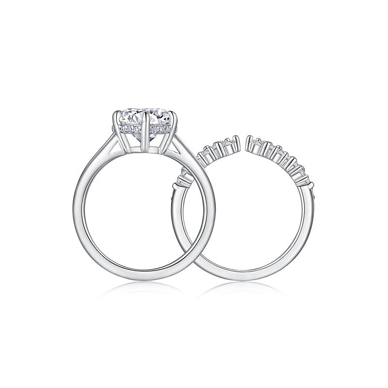 3-carat Double Rings Set With Top-quality Moissanite ,  Luxury Silver Ring S925 Silver Electroplated With Gold