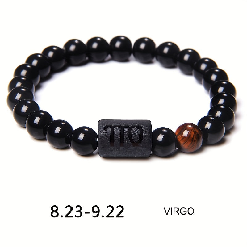 Unisex 12 Constellation Natural Black Obsidian Beaded Bracelets