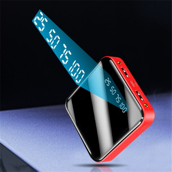 Mini Portable Power Bank (10000/20000mAh) – Ultra-Slim External Battery Pack with Full Mirror Digital Display & Dual USB Fast Charging