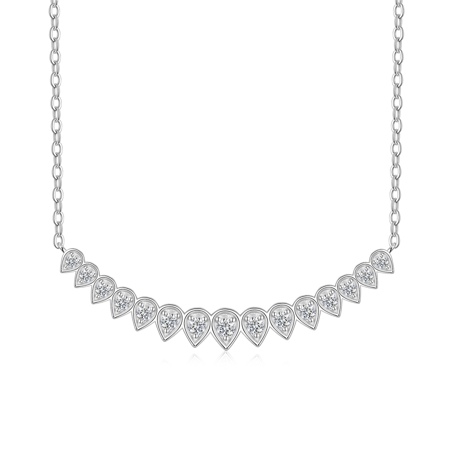Luxury Silver Necklace Featuring Top-quality Moissanite, Made Of S925 Silver Electroplated With Platinum.