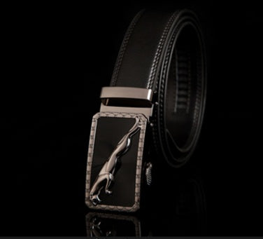 Men's Genuine "Two-Layer Cowhide" Leather Ratchet Belt – Automatic Slide Buckle for Exact Fit, Business & Casual