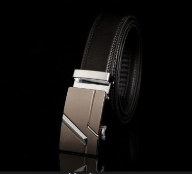 Men's Genuine "Two-Layer Cowhide" Leather Ratchet Belt – Automatic Slide Buckle for Exact Fit, Business & Casual