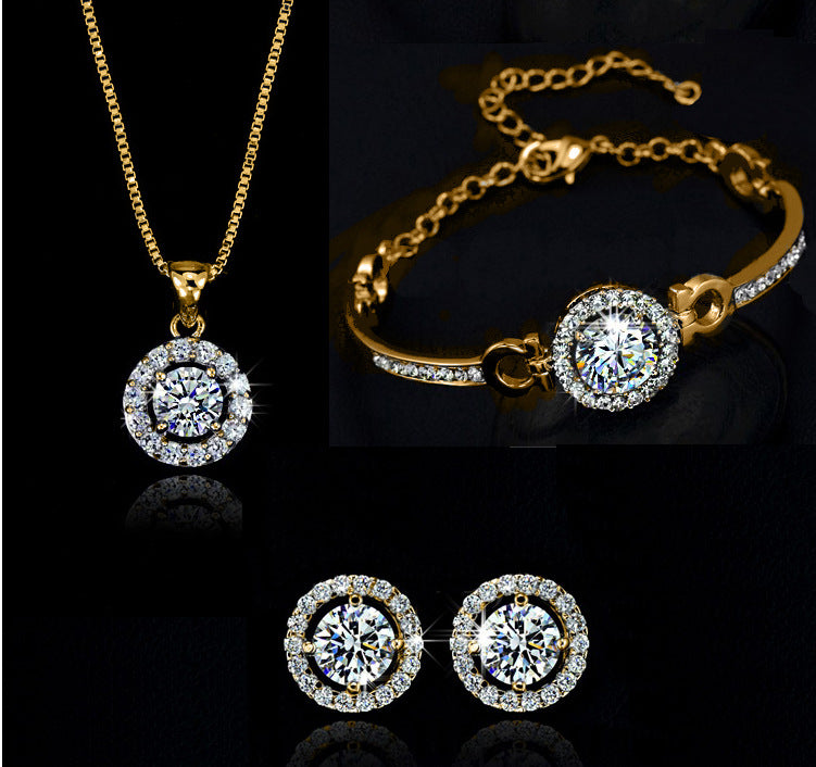 Elegant Round Cubic Zirconia Halo Jewelry Set
