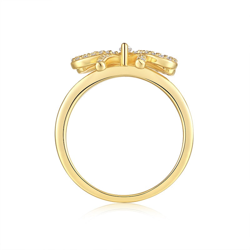 Luxury Gold Plated S925 Sterling Silver Bow Ring with D Color VVS Moissanite
