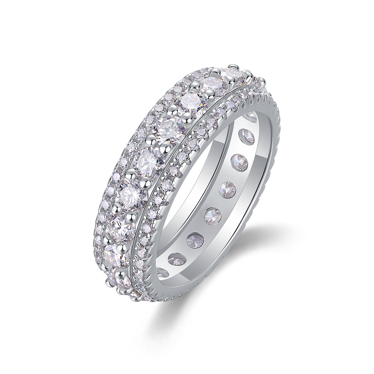 Luxury Double-Row Top-quality Moissanite D Color VVS1  Eternity Ring in Platinum-Plated S925 Silver
