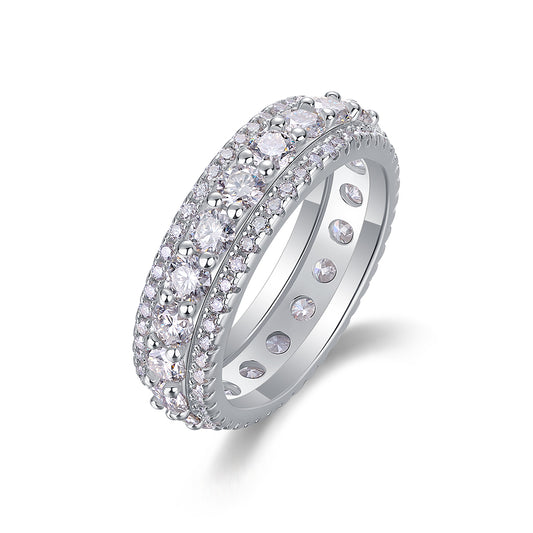 Luxury Double-Row Top-quality Moissanite D Color VVS1  Eternity Ring in Platinum-Plated S925 Silver