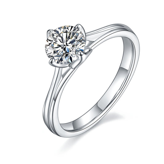 1-carat Luxury Silver Ring Set With Top-quality Moissanite D Color VVS, S925 Silver Plated Platinum