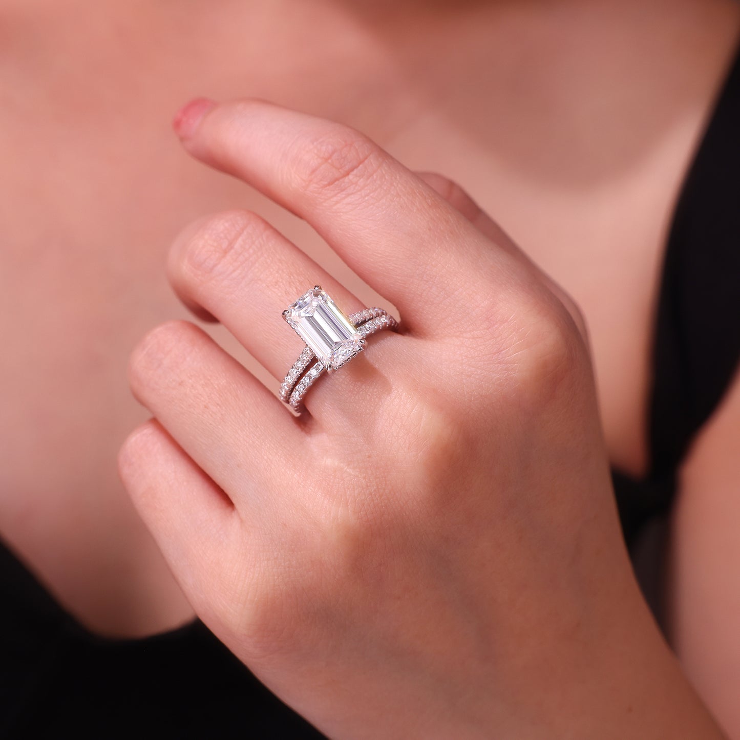 Octagonal Moissanite Double Rings Set With Top-quality Moissanite,  Luxury Silver Ring S925 Silver Plating Platinum