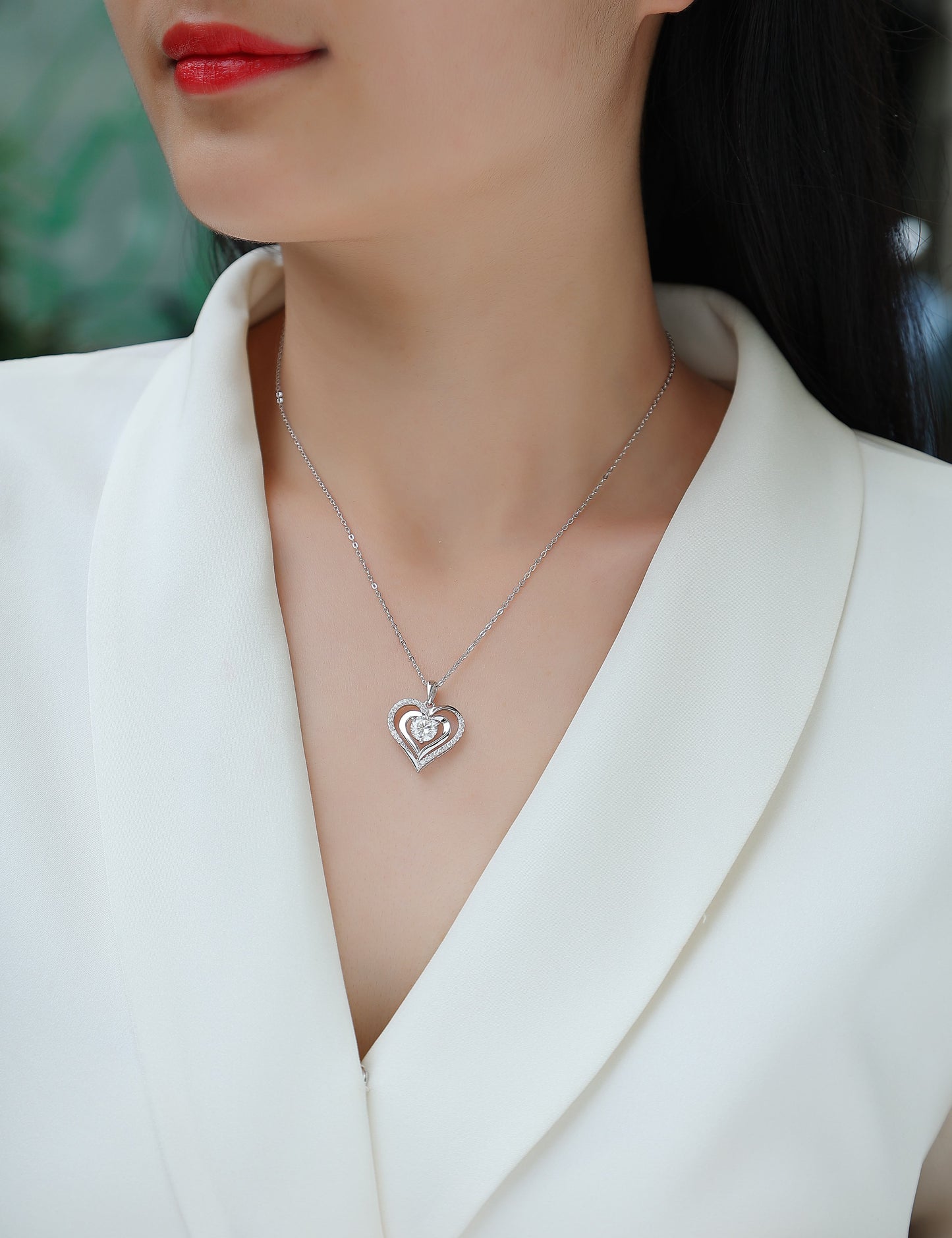 Telepathy * Heart Moissanite Pendant Necklace – Top-Quality Moissanite D Color VVS1, S925 Silver with Platinum Plating