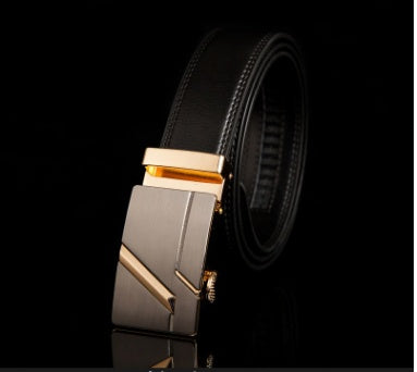 Men's Genuine "Two-Layer Cowhide" Leather Ratchet Belt – Automatic Slide Buckle for Exact Fit, Business & Casual
