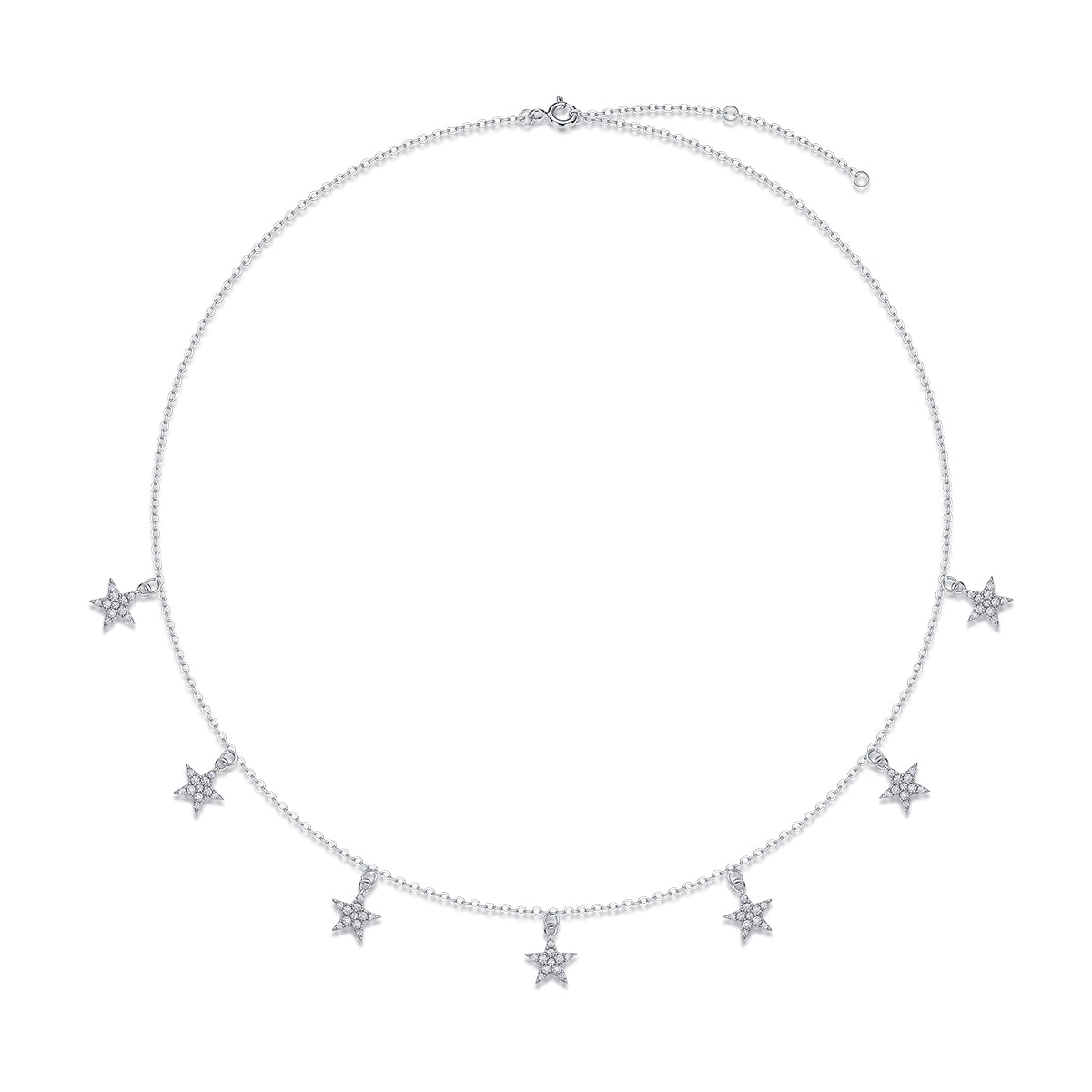 Star Love: Luxury S925 Silver Multi-Star Dangle Necklace - Moissanite & Platinum Plated