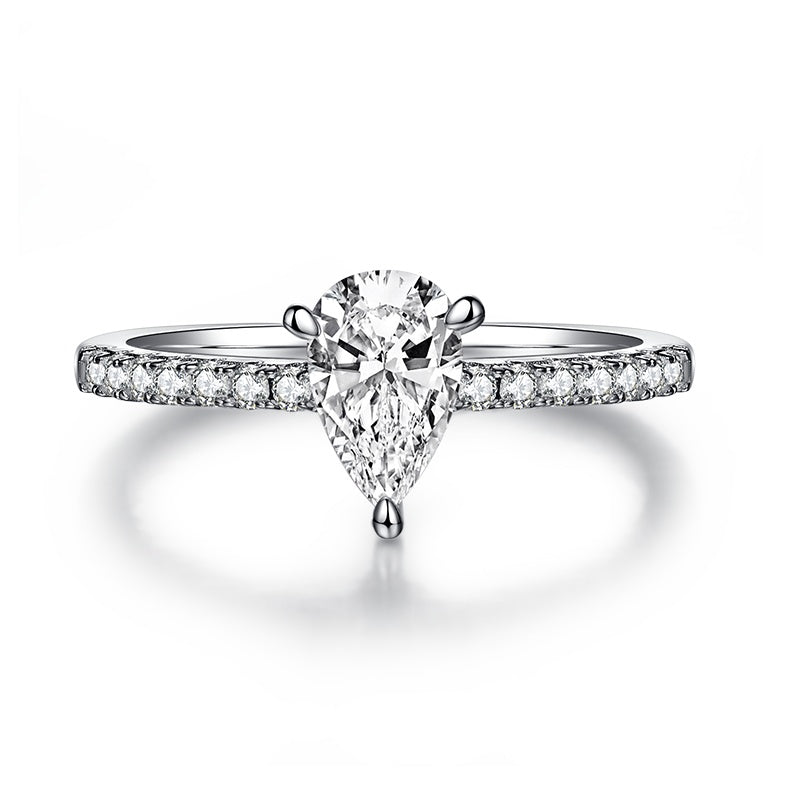 Luxury Silver Ring  Pear-shaped Moissanite Set With Top-quality Moissanite D Color VVS , S925 Silver Electroplated With Platinum