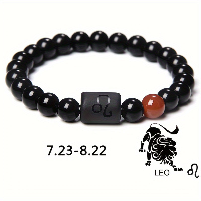 Unisex 12 Constellation Natural Black Obsidian Beaded Bracelets
