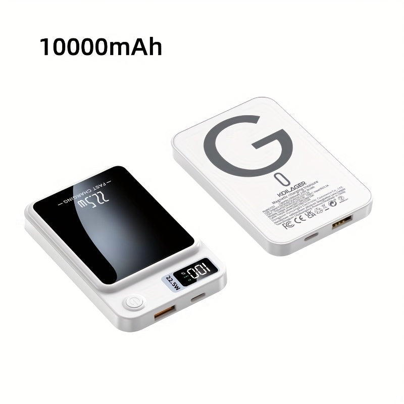 Ultra-Thin Magnetic Wireless Power Bank 10000mAh – 22.5W Super Fast Charging, PD 20W, 15W Wireless, LED Display, USB-C & Dual USB