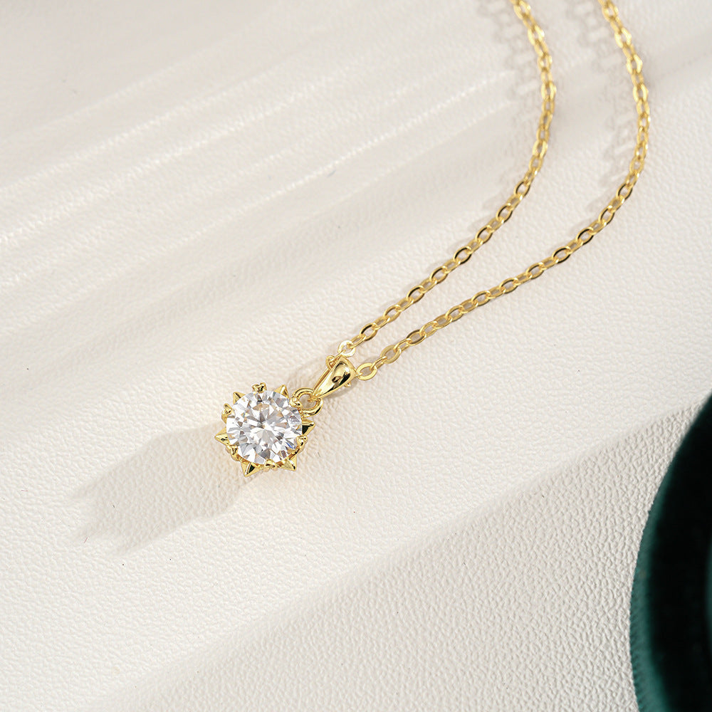 Elegant 925 Sterling Silver Gold-Plated Moissanite Solitaire Necklace for Women