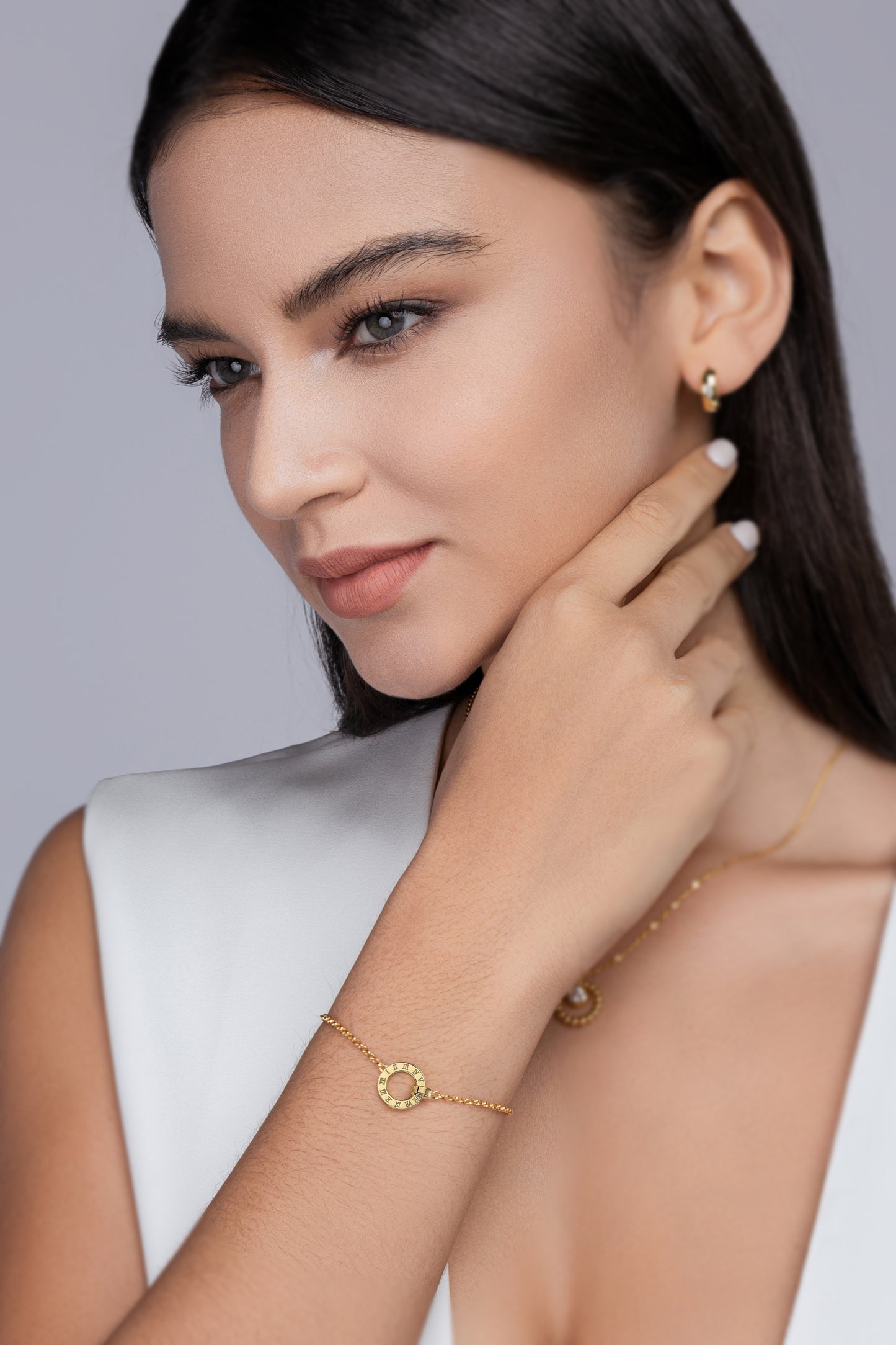 Luxury S925 Silver Gold-Plated Roman Numeral Chain Bracelet