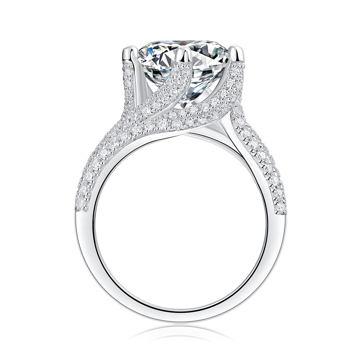Luxury 5-carat Platinum-plated S925 Silver Ring,  Set With Top-quality Moissanite D Color VVS1
