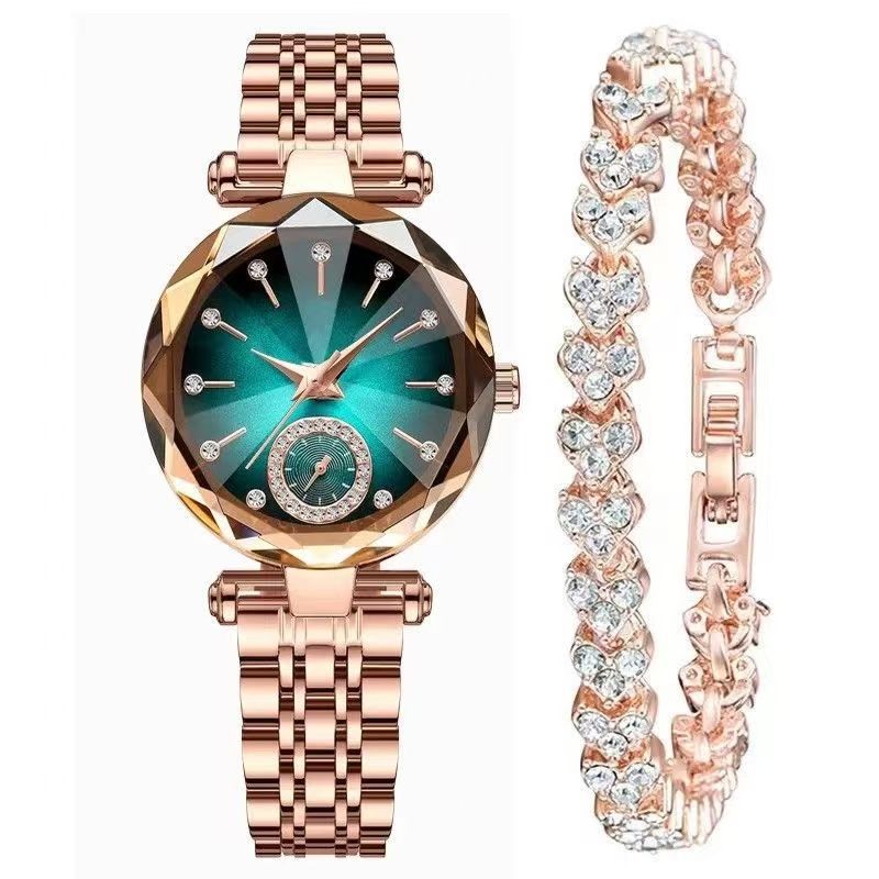 Luxury Diamond-Cut Ladies Watch: Rose Gold Stainless Steel, Multi-Color Dial Options & Waterproof
