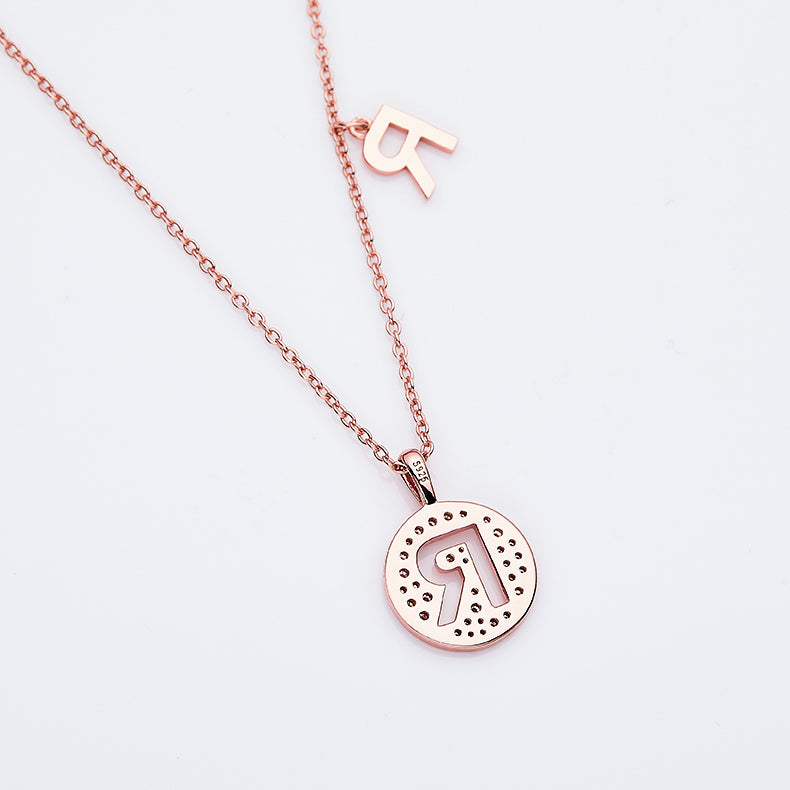 Luxury Initial Letter Necklace Pendant – R , S925 Silver Rose Gold Plated with Top-Quality Brilliant Moissanite