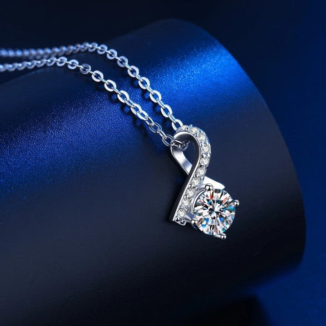 D Color VVS1 Moissanite "Dancing Stone" Ribbon Necklace | S925 Sterling Silver White Gold Plated Pendant