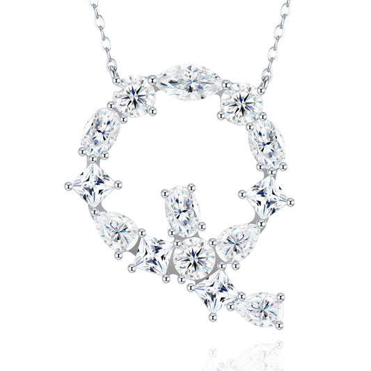 26 Letter - Q - Luxury Silver Necklace Featuring With Top-quality Moissanite, Made Of S925 Silver Electroplated With Platinum.