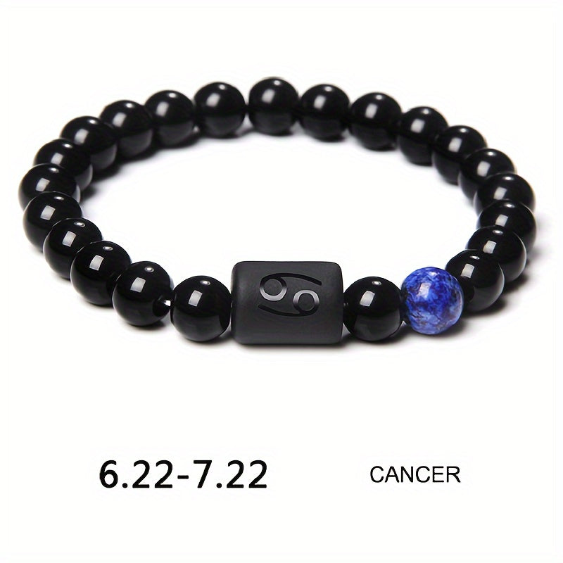 Unisex 12 Constellation Natural Black Obsidian Beaded Bracelets
