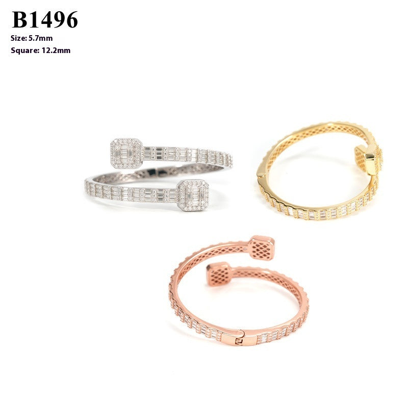 Luxury Square S925 Silver Bracelet   Set with Top-quality Moissanite D Color VVS1 Clarity