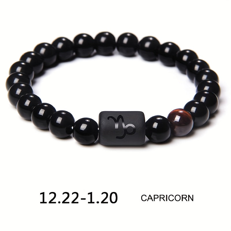 Unisex 12 Constellation Natural Black Obsidian Beaded Bracelets