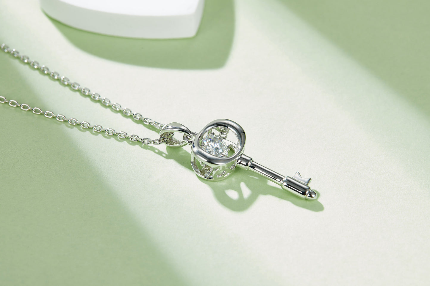 Luxury D Color VVS Moissanite Key Necklace in S925 Sterling Silver | Platinum Plated Key Pendant Jewelry