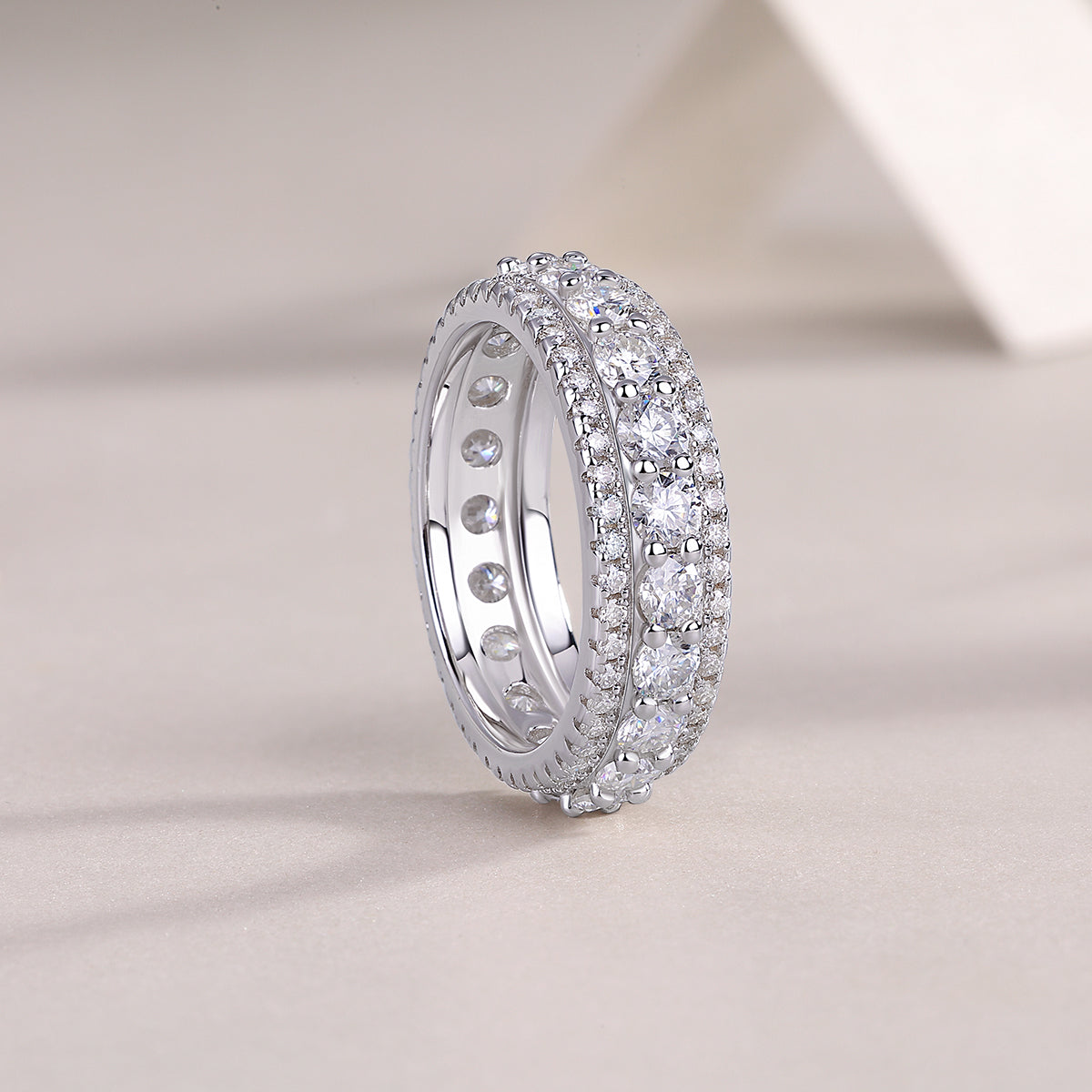Luxury Double-Row Top-quality Moissanite D Color VVS1  Eternity Ring in Platinum-Plated S925 Silver