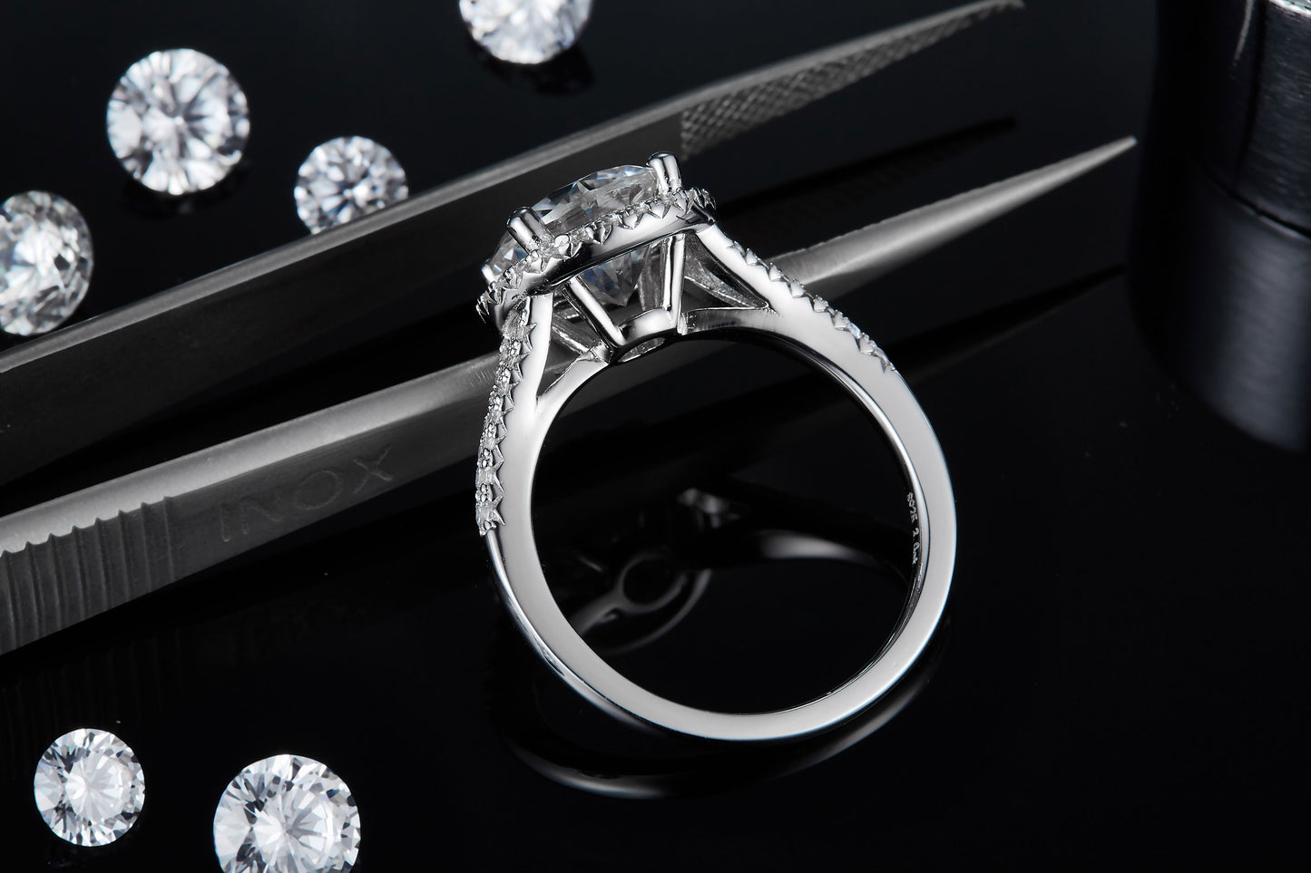 3-carat Luxury Silver Ring Set With Top-quality Moissanite D Color VVS , S925 Silver Plated With Platinum