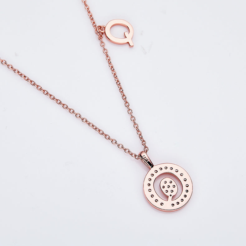 Luxury Initial Letter Necklace Pendant – Q , S925 Silver Rose Gold Plated with Top-Quality Brilliant Moissanite