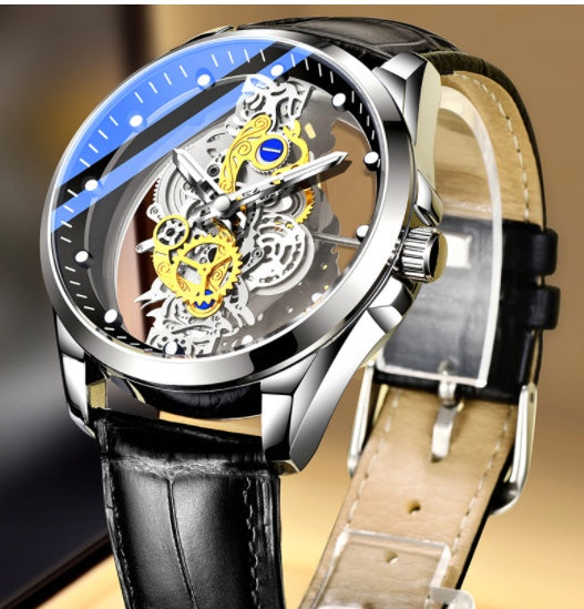 Luxurious Gold Plated Skeleton Quartz Watch for Men