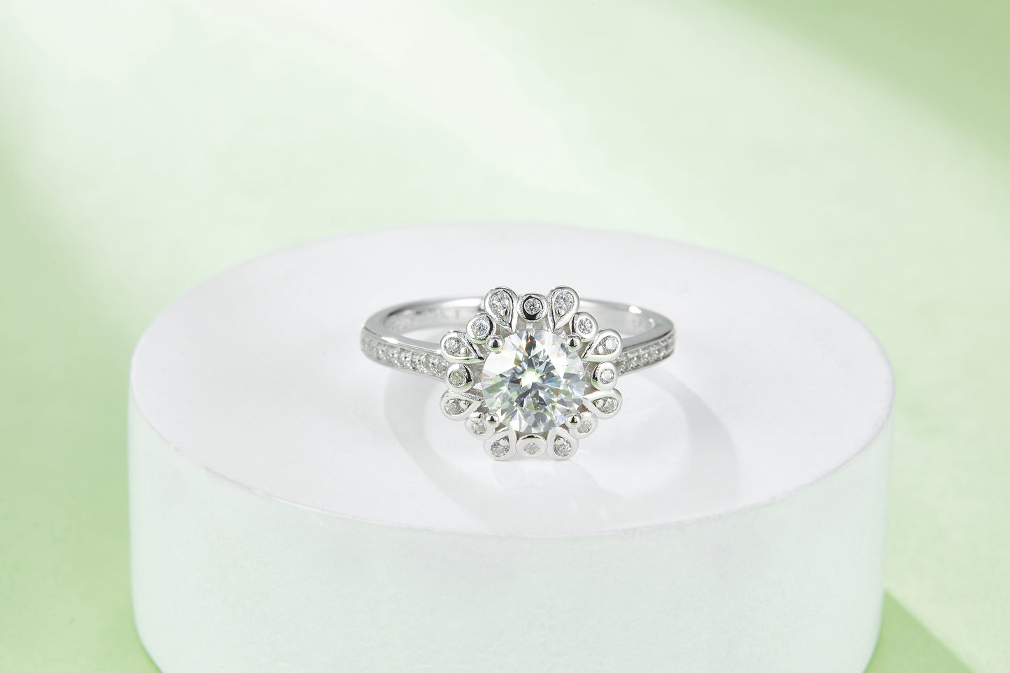 1-carat Luxury Silver Ring Set With Top-quality Moissanite D Color VVS, S925 Silver Plated Platinum