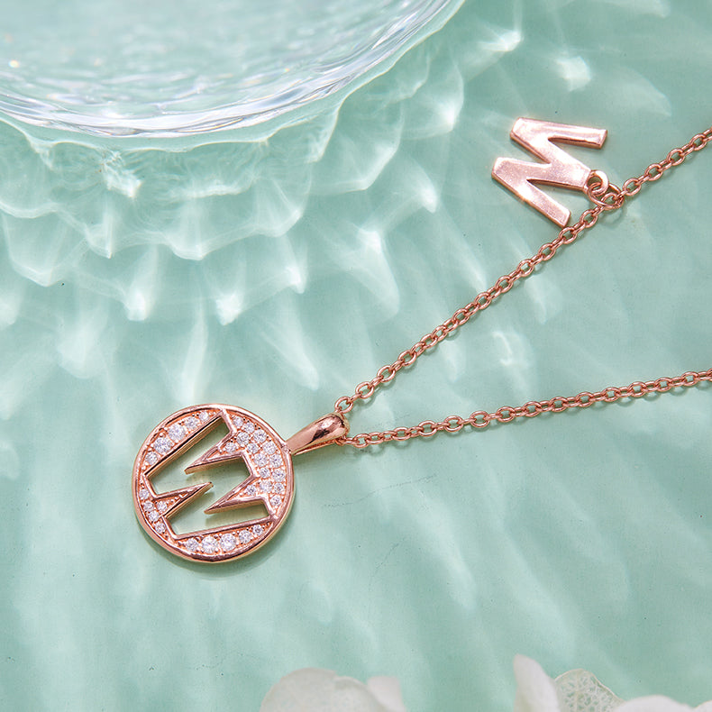 Luxury Initial Letter Necklace Pendant – W , S925 Silver Rose Gold Plated with Top-Quality Brilliant Moissanite