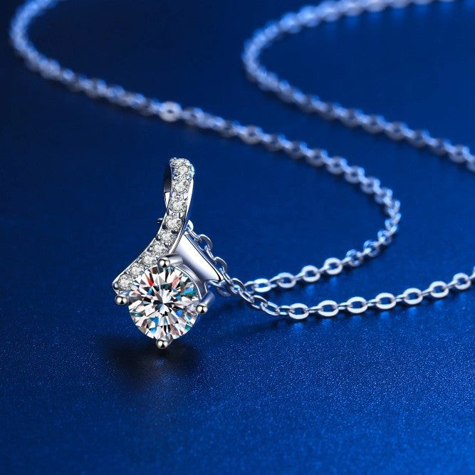 D Color VVS1 Moissanite "Dancing Stone" Ribbon Necklace | S925 Sterling Silver White Gold Plated Pendant