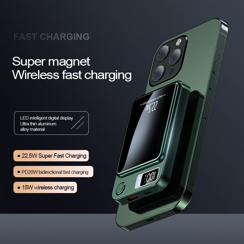 Ultra-Thin Magnetic Wireless Power Bank 10000mAh – 22.5W Super Fast Charging, PD 20W, 15W Wireless, LED Display, USB-C & Dual USB