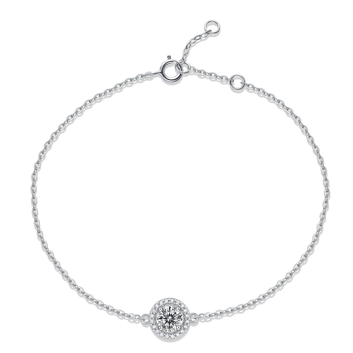 Classic Halo Moissanite Bracelet: 0.5 Carat D Color VVS1, S925 Silver Electroplated Platinum