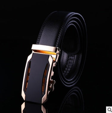 Men's Genuine "Two-Layer Cowhide" Leather Ratchet Belt – Automatic Slide Buckle for Exact Fit, Business & Casual