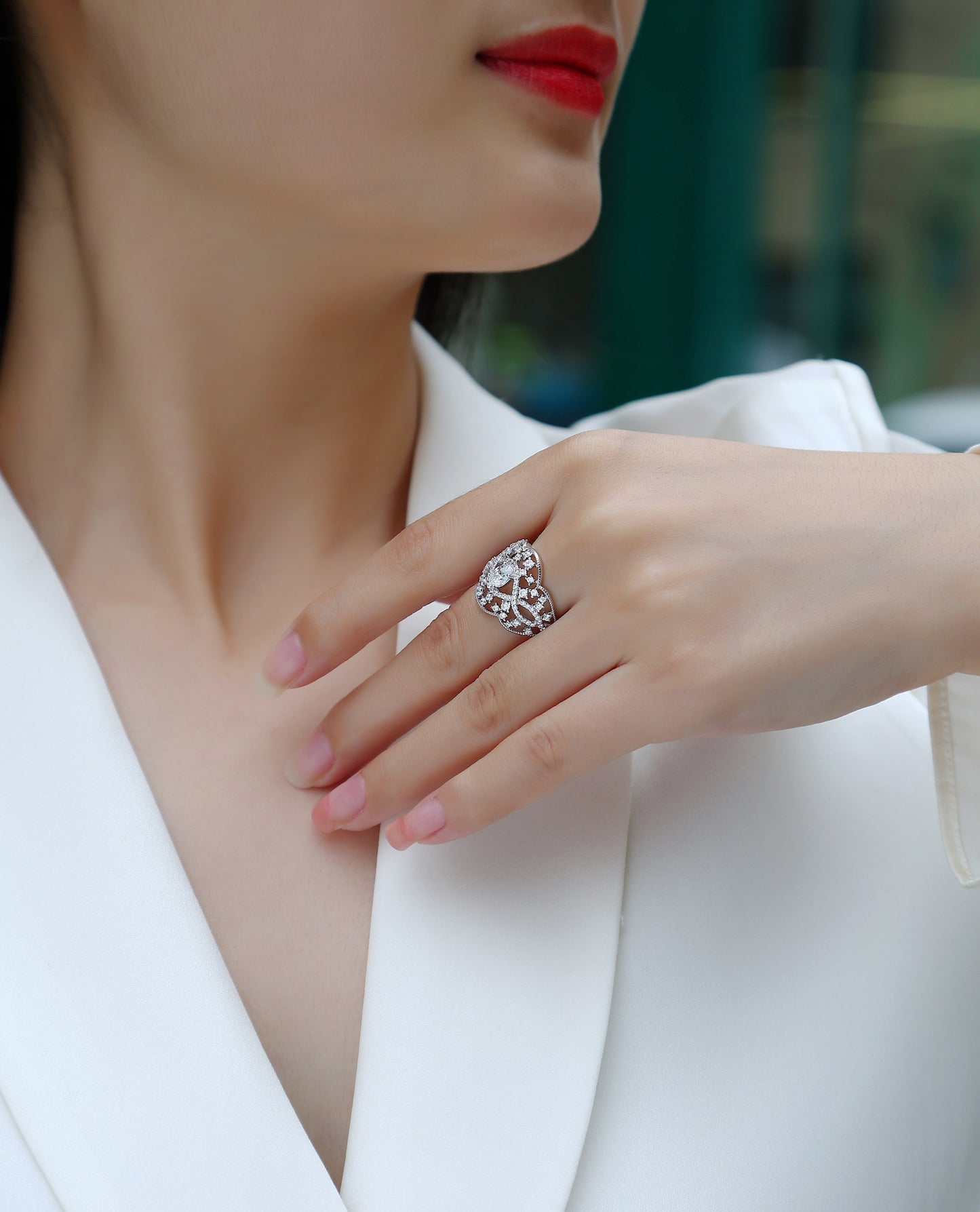 Moonlight Waltz - Set With Top-quality Moissanite S925, Silver And Platinum-plated Diamond Wedding Ring. The Ring Can Be Tested With A Diamond Pen In Yellow Gold And Rose Gold