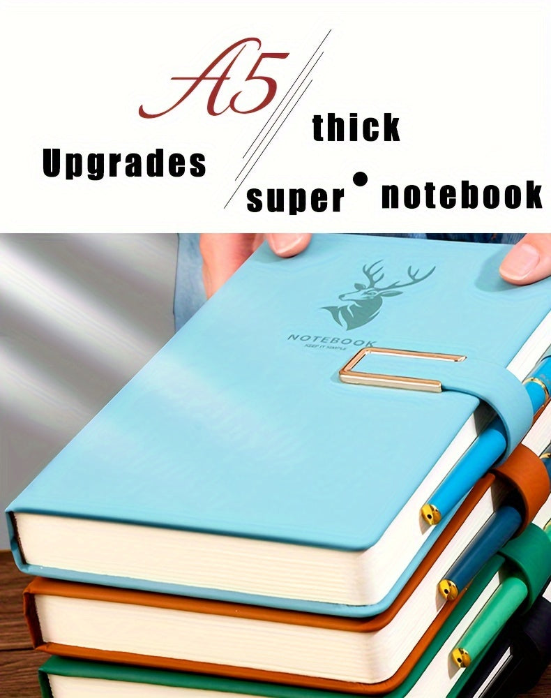 Carnet A5 de 360 ​​pages en similicuir premium avec boucle et motif tête de cerf 